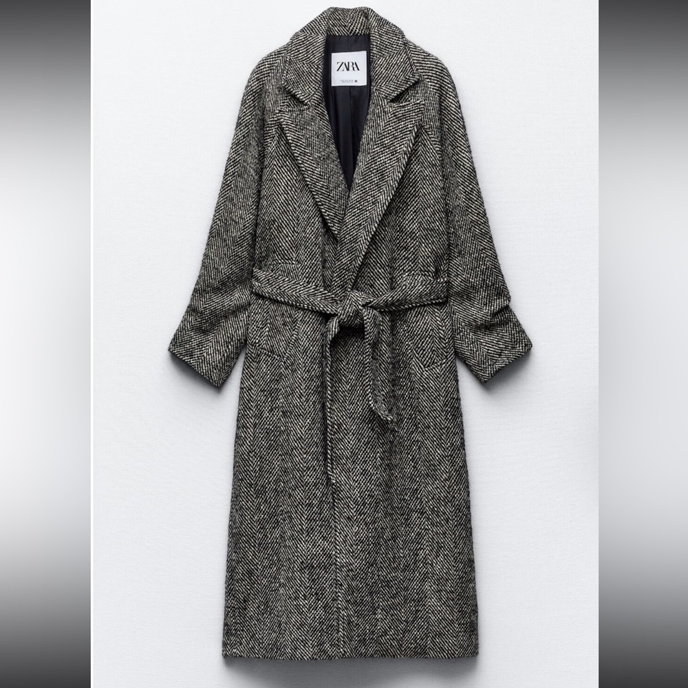 Zara Charcoal Herringbone Coat